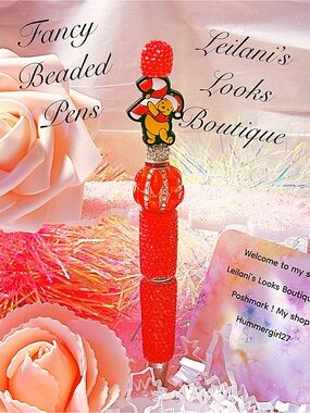 Fancy Beaded Red Glitter Pen with Winnie-the-Pooh Charm/ Fancy beaded Pen/gifts
